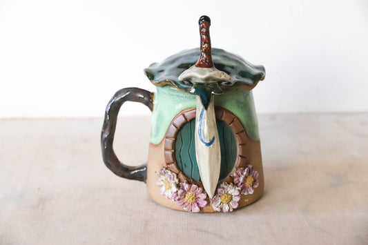 Purple Flower Hobbit House Stoneware Mug