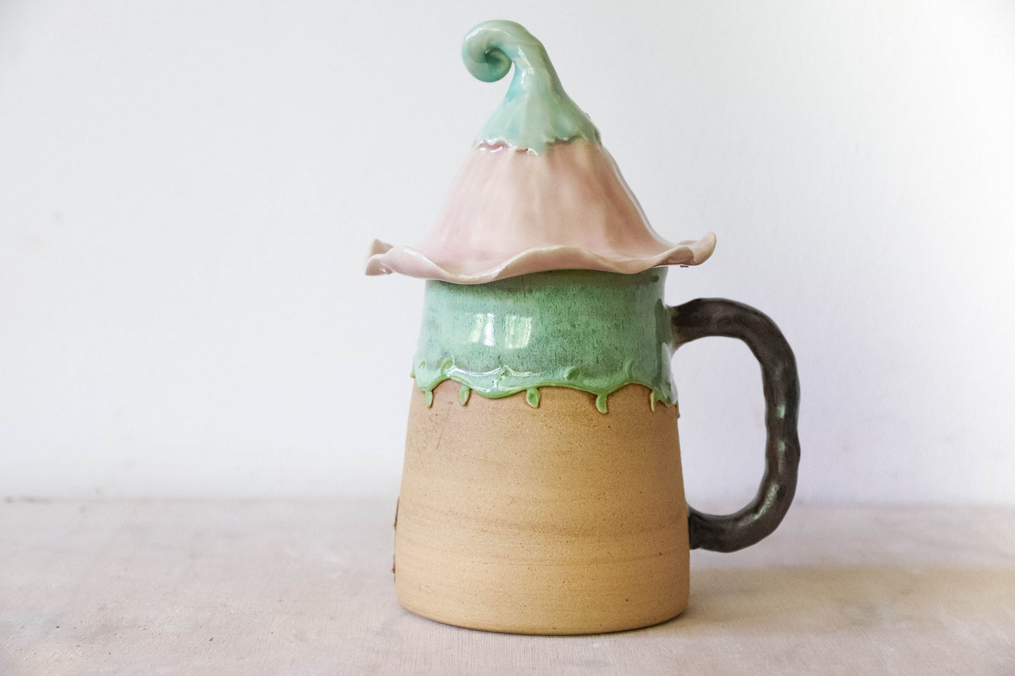 Pink Flower Hobbit House Stoneware Mug
