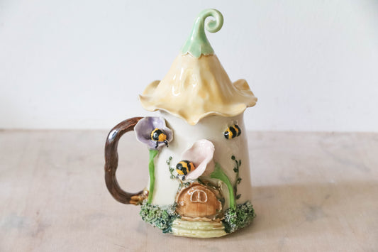 Sleepy Bees Fairy House Stoneware Mug