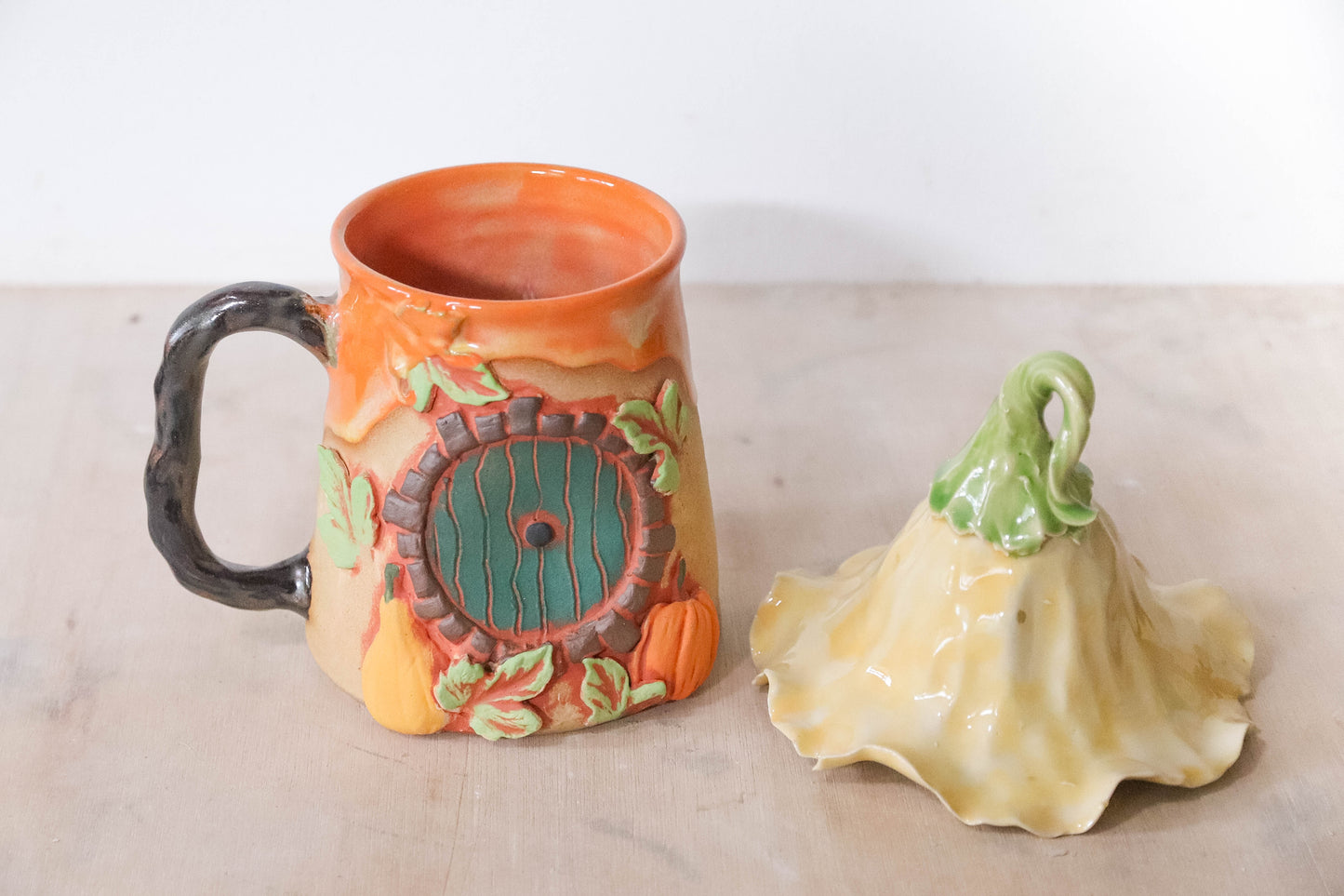 Pumpkin Flower Hobbit House Stoneware Mug