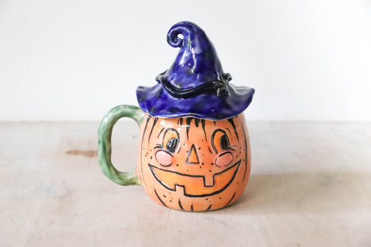 Orange Pumpkin Head Stoneware Pot