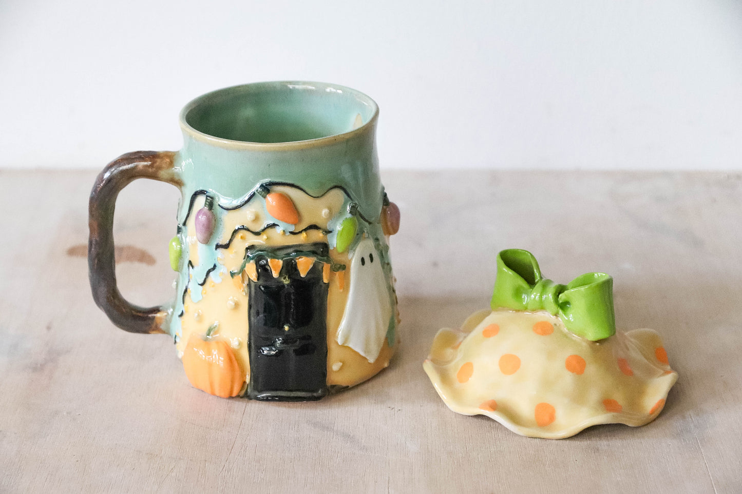 Halloween House Stoneware Pot