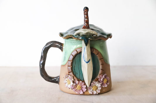 Purple Flower Hobbit House Stoneware Mug