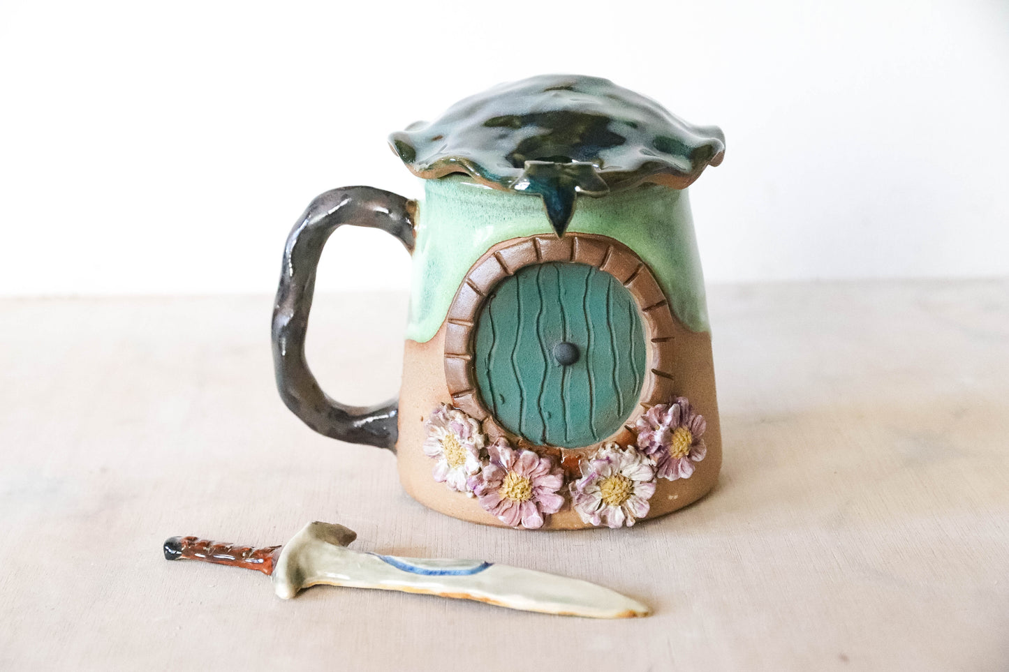 Purple Flower Hobbit House Stoneware Mug