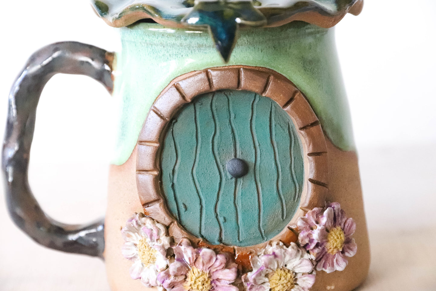 Purple Flower Hobbit House Stoneware Mug