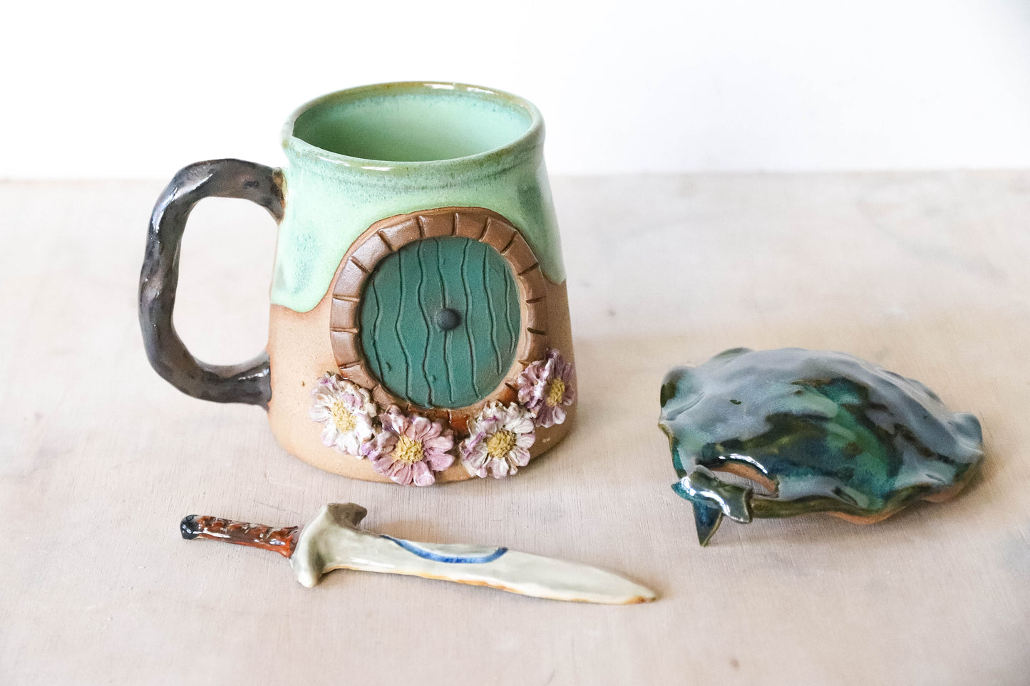 Purple Flower Hobbit House Stoneware Mug