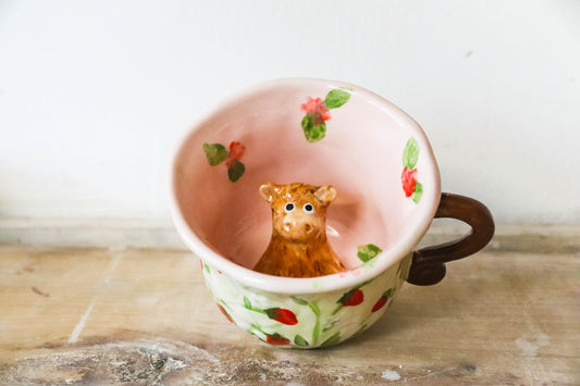 Peekaboo Highland Cow Strawberry Fairy Mug