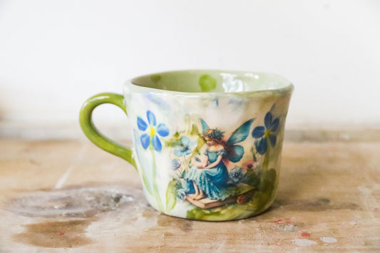 Peekaboo Cat Blue Flower Fairy Mug