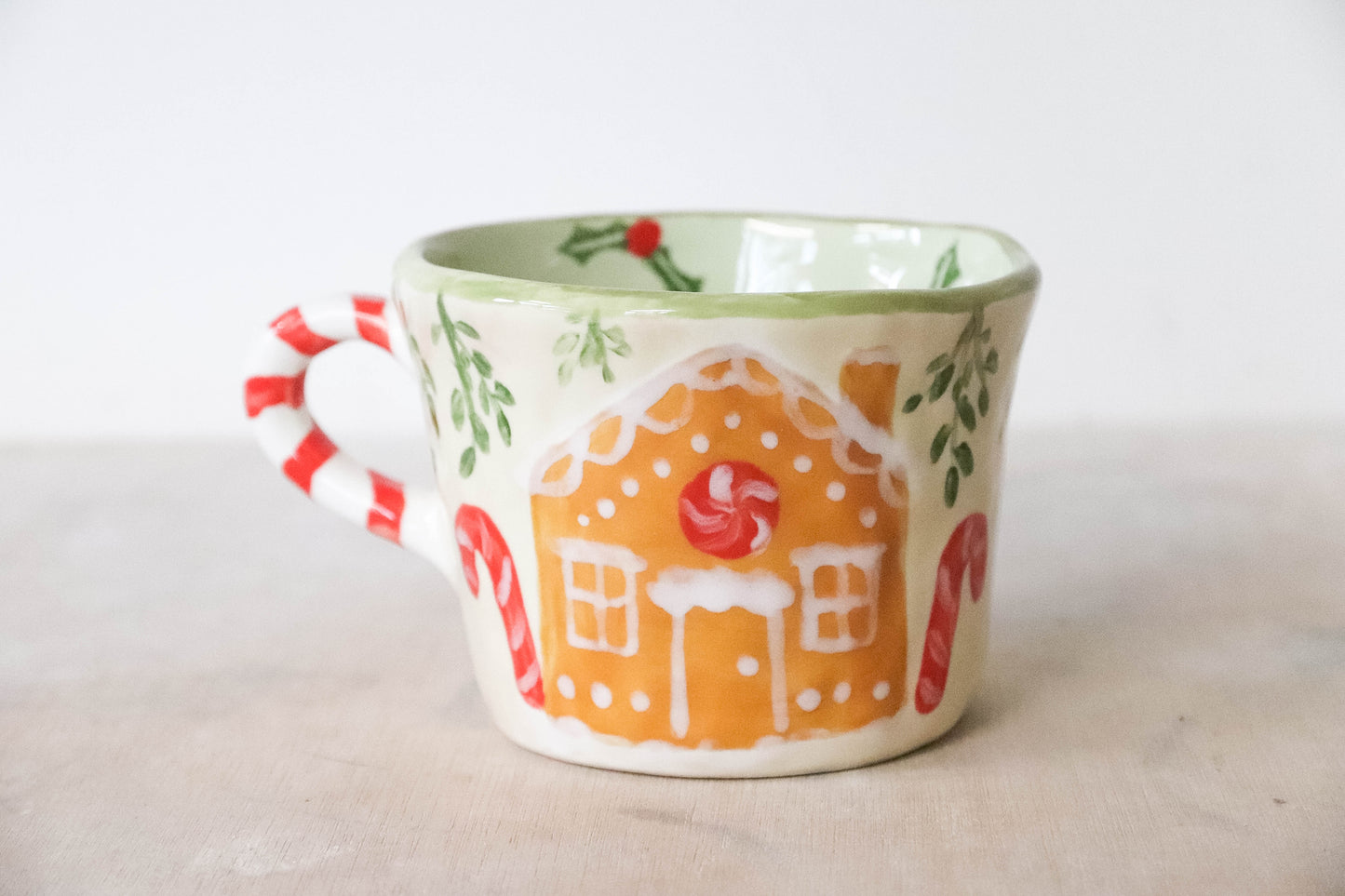 Green and Cream Gingerbread House Mug