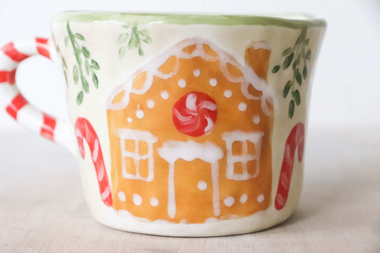 Green and Cream Gingerbread House Mug