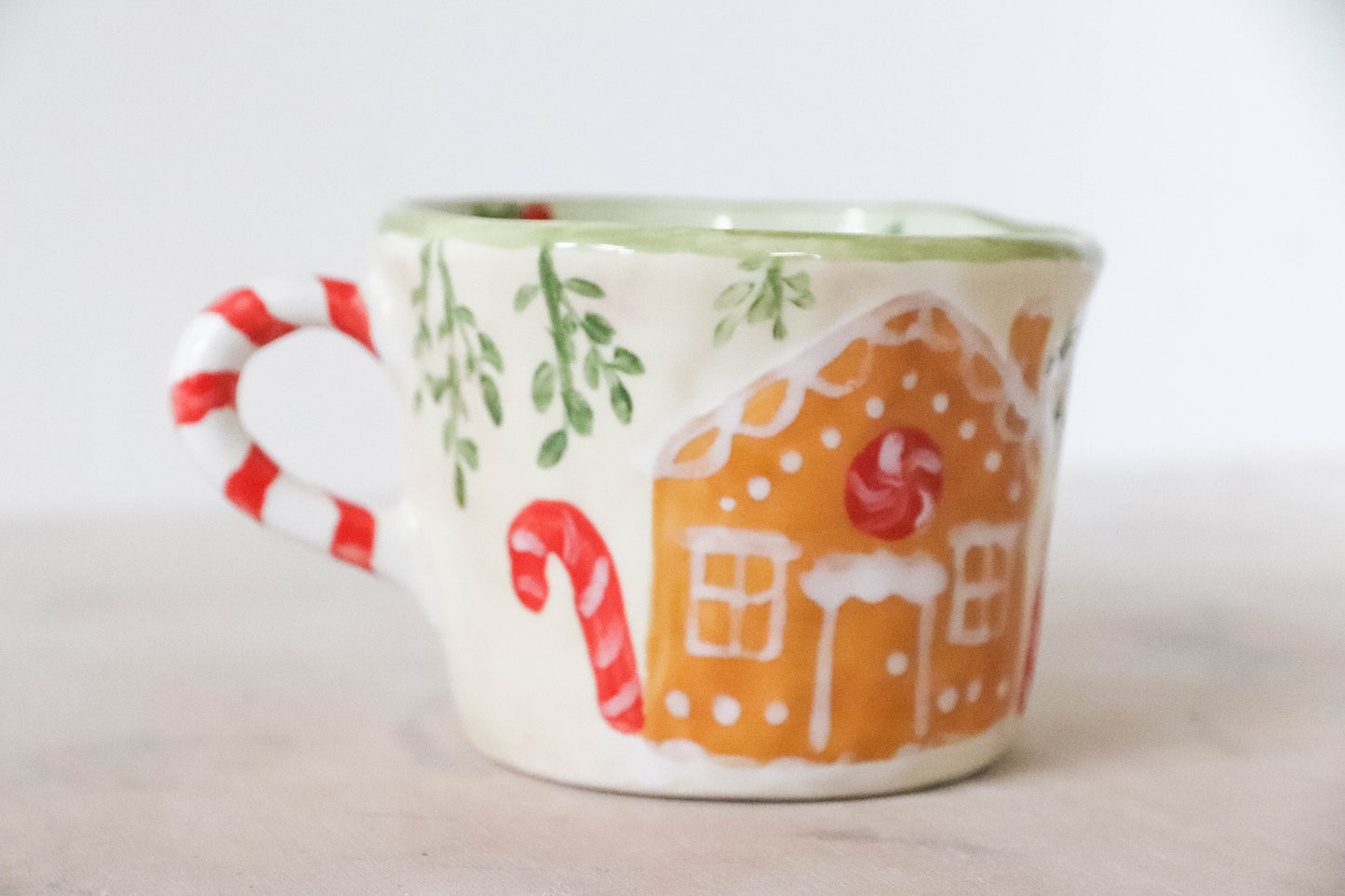 Green and Cream Gingerbread House Mug