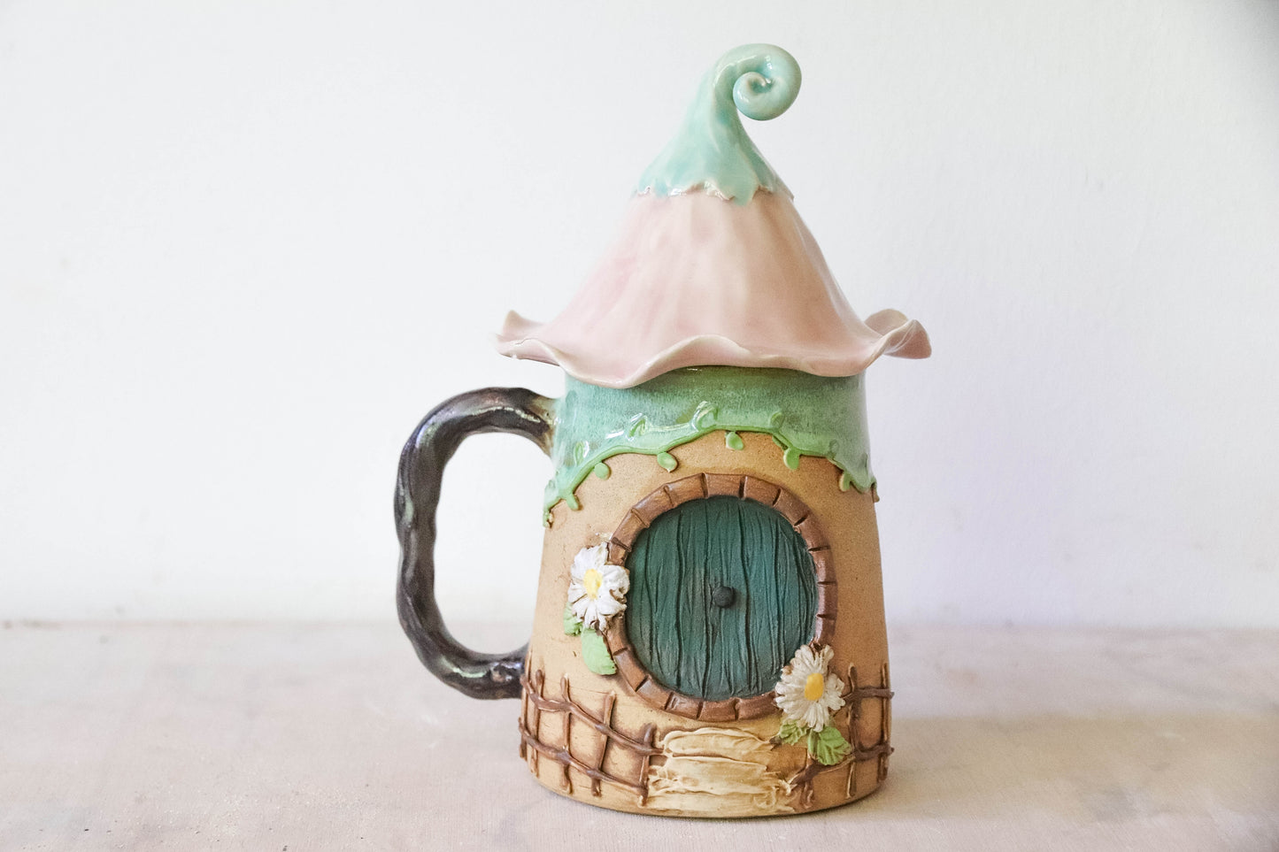 Pink Flower Hobbit House Stoneware Mug