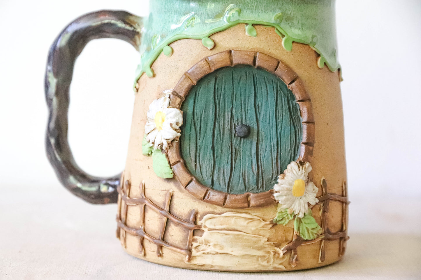 Pink Flower Hobbit House Stoneware Mug