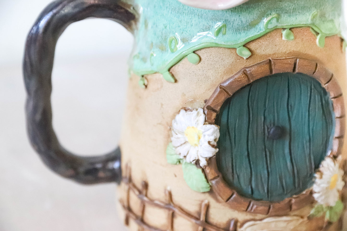 Pink Flower Hobbit House Stoneware Mug