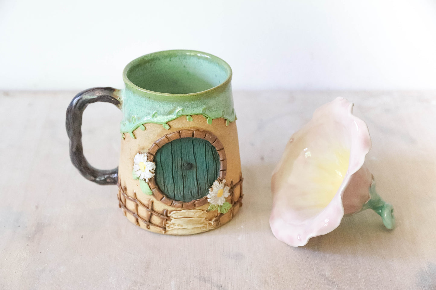 Pink Flower Hobbit House Stoneware Mug