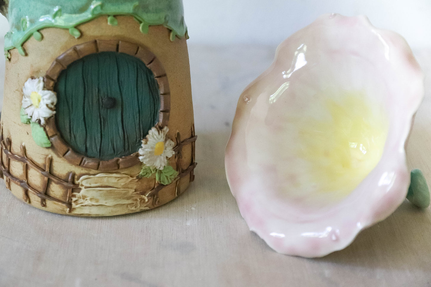 Pink Flower Hobbit House Stoneware Mug