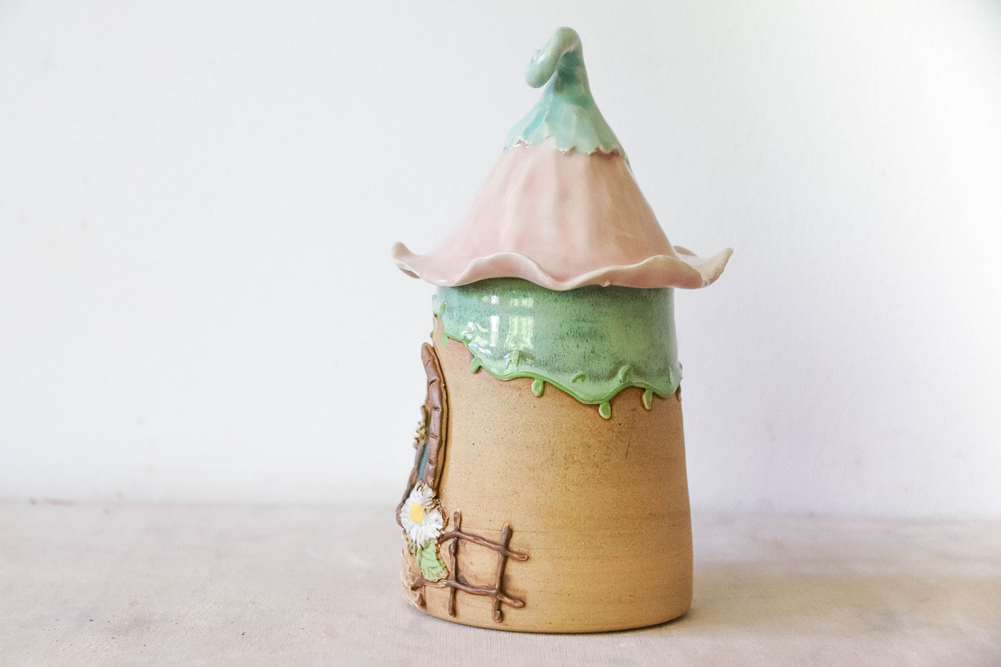 Pink Flower Hobbit House Stoneware Mug