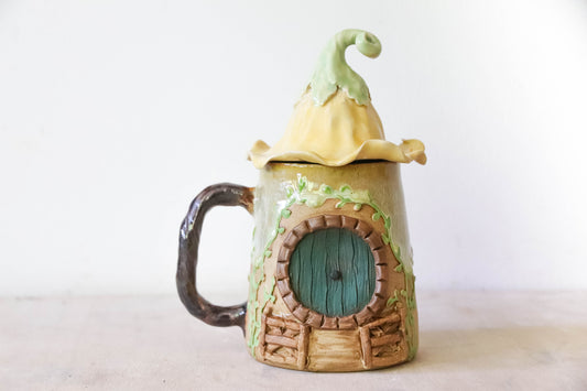 Yellow Flower Hobbit House Stoneware Mug