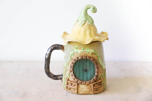 Yellow Flower Hobbit House Stoneware Mug