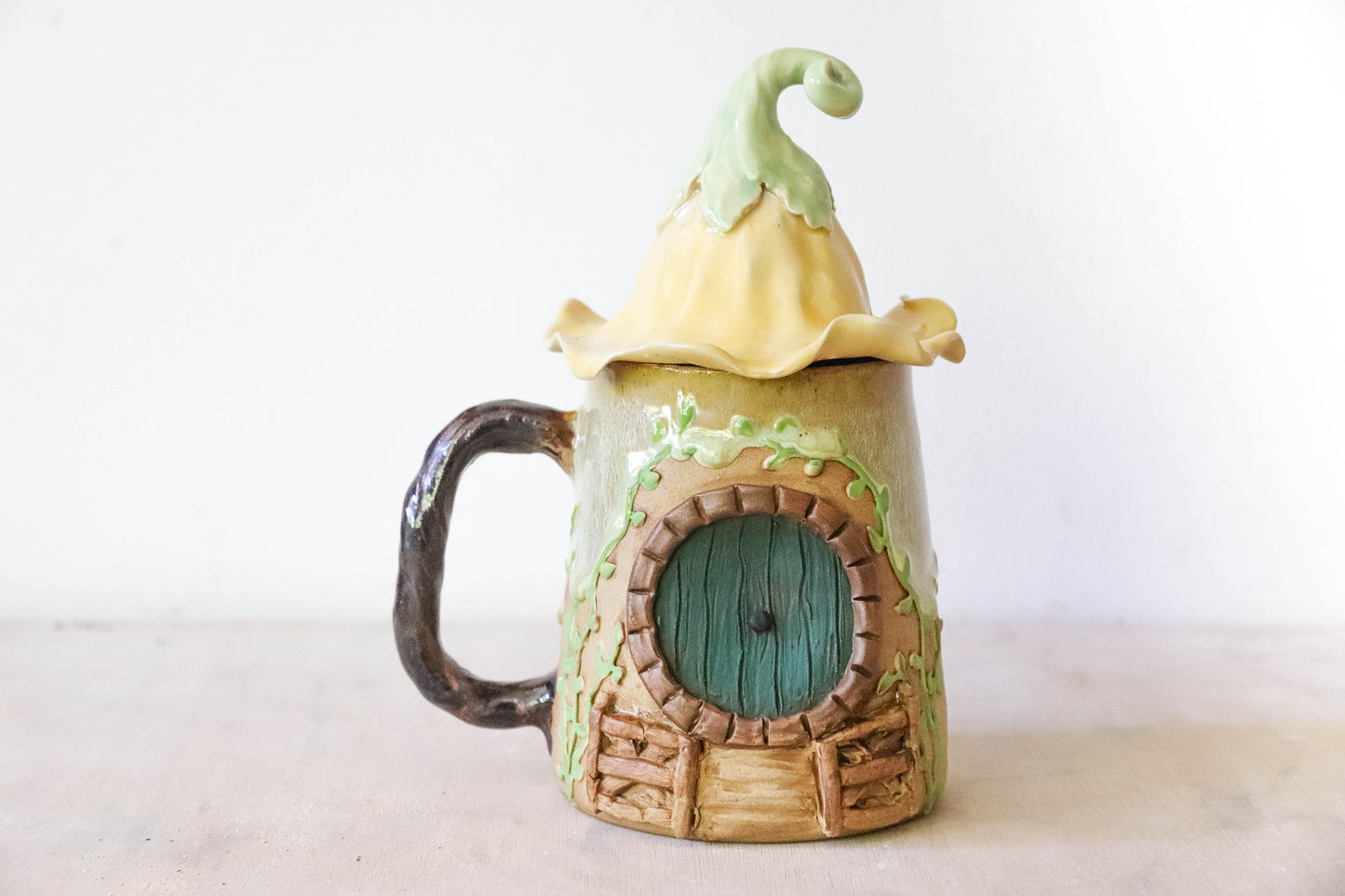 Yellow Flower Hobbit House Stoneware Mug