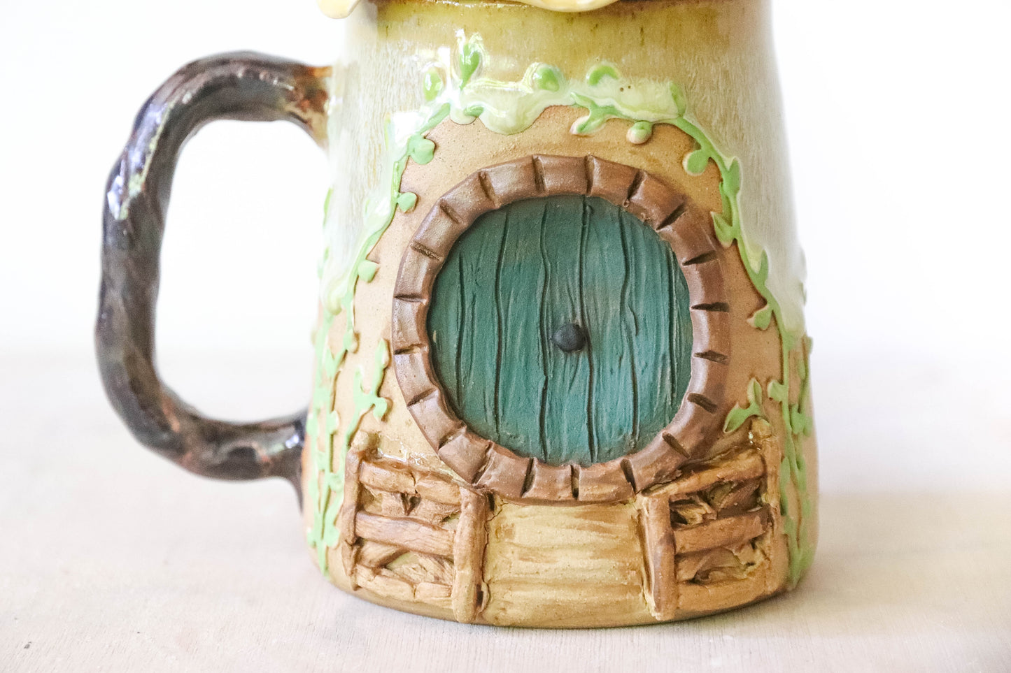 Yellow Flower Hobbit House Stoneware Mug
