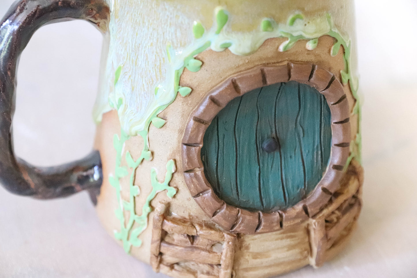 Yellow Flower Hobbit House Stoneware Mug
