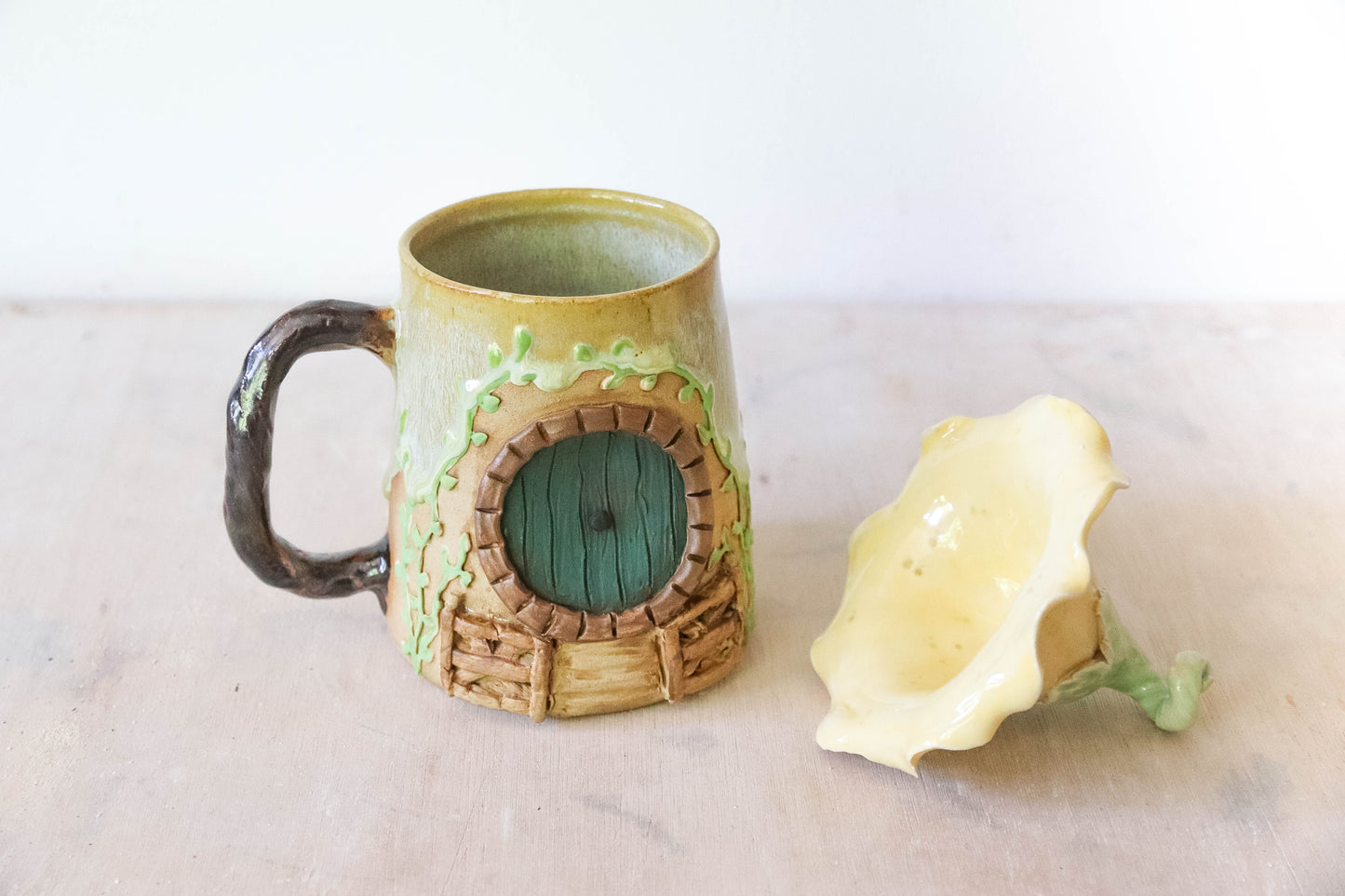Yellow Flower Hobbit House Stoneware Mug