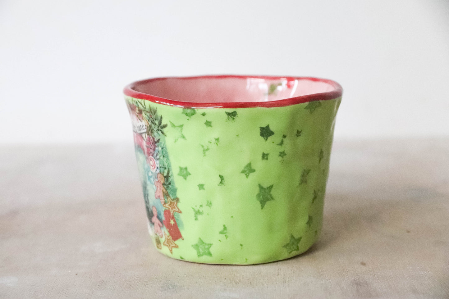 Peekaboo Snowman Pink Green Grinch Mug