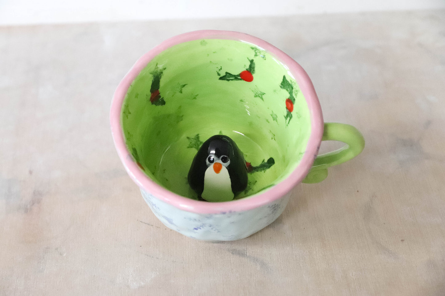 Peekaboo Penguin Green Blue Grinch Mug