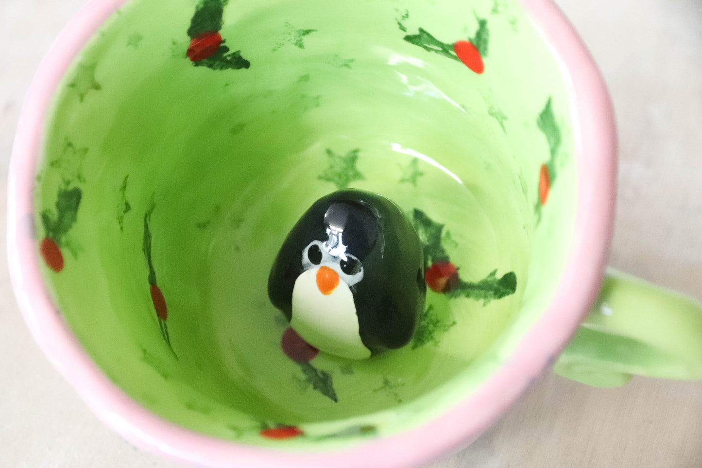 Peekaboo Penguin Green Blue Grinch Mug