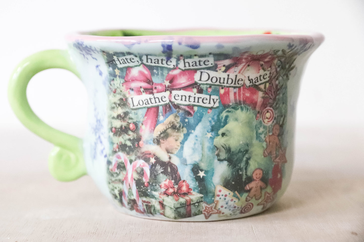 Peekaboo Penguin Green Blue Grinch Mug