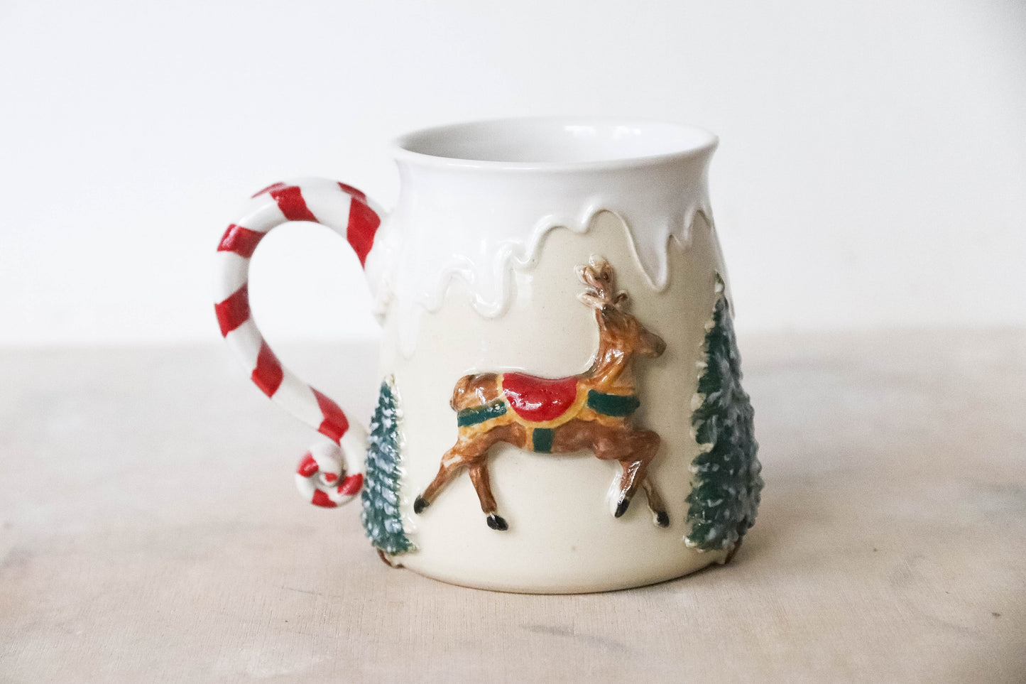 Reindeer White Stoneware Mug