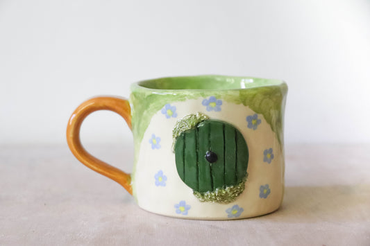 Hobbit Door Blue Flowers Mug Large