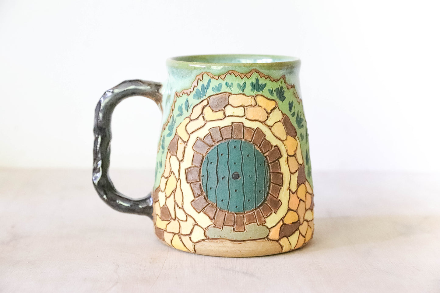 Carved Hobbit House Stoneware Mug