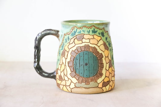 Carved Hobbit House Stoneware Mug
