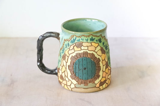 Carved Hobbit House Stoneware Mug