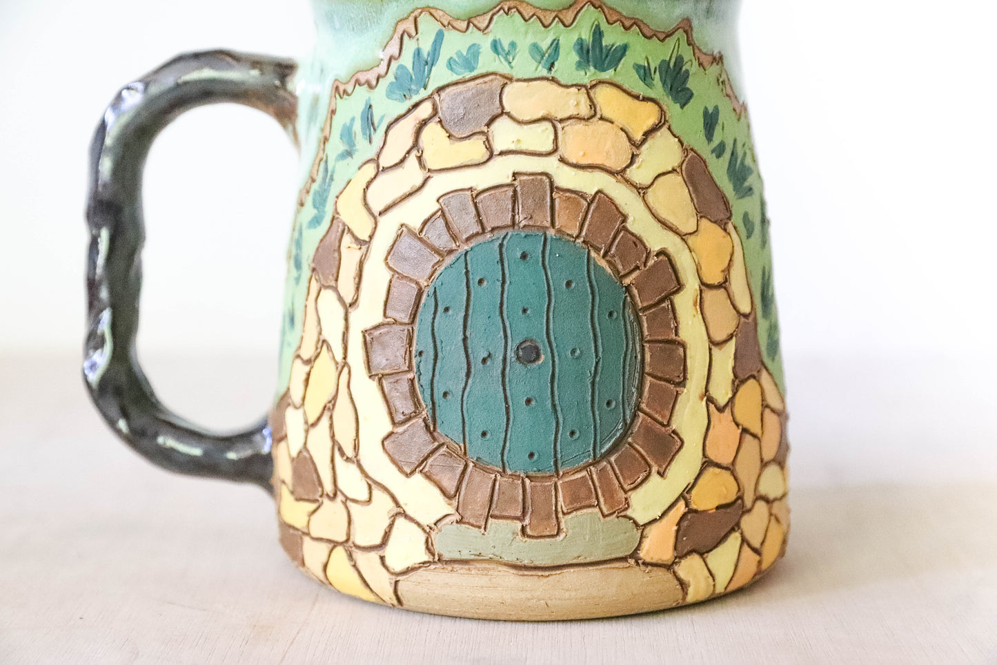Carved Hobbit House Stoneware Mug