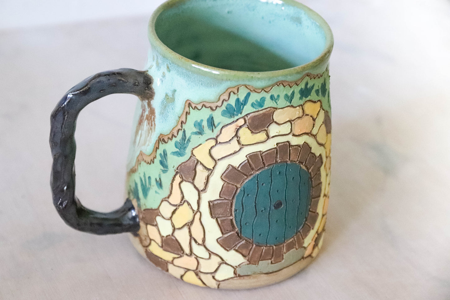 Carved Hobbit House Stoneware Mug