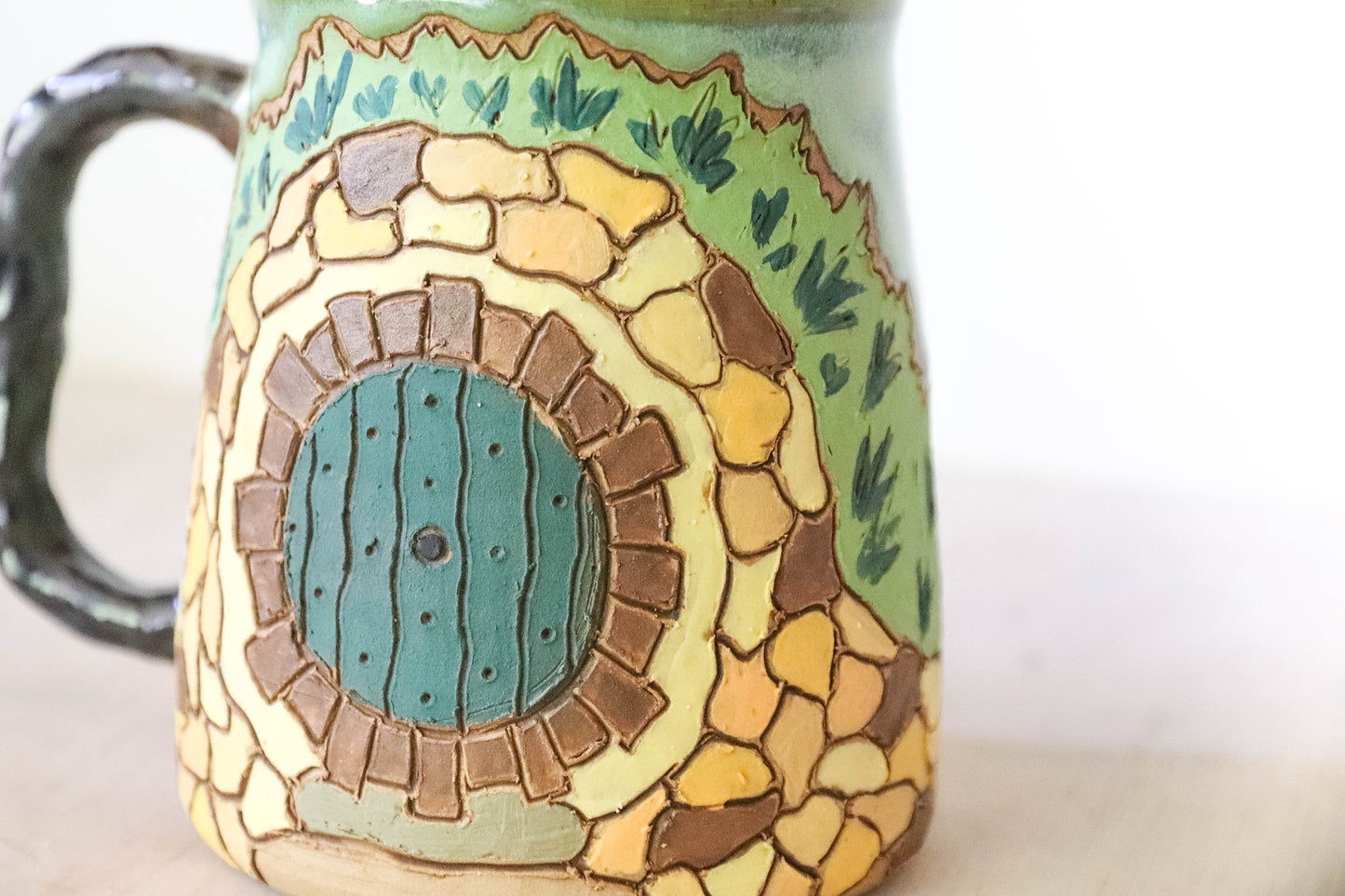 Carved Hobbit House Stoneware Mug