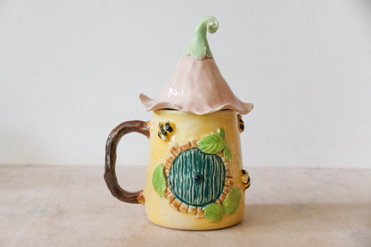 Hobbit House Pink Flower Stoneware Mug