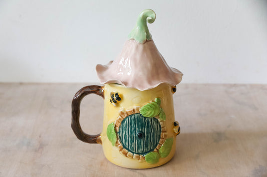 Hobbit House Pink Flower Stoneware Mug