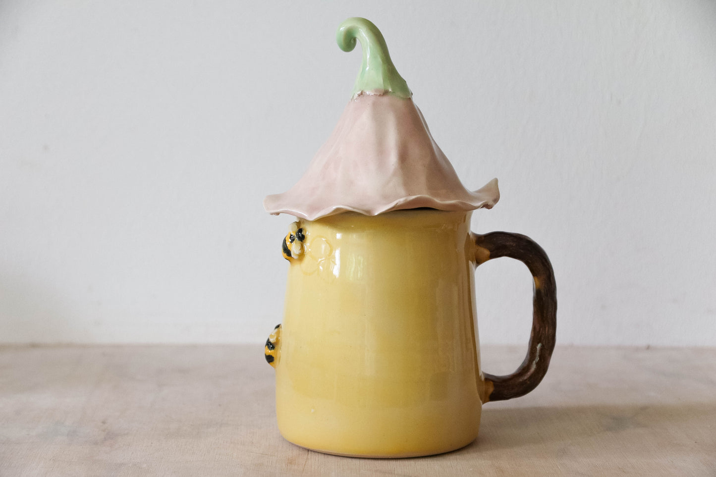 Hobbit House Pink Flower Stoneware Mug