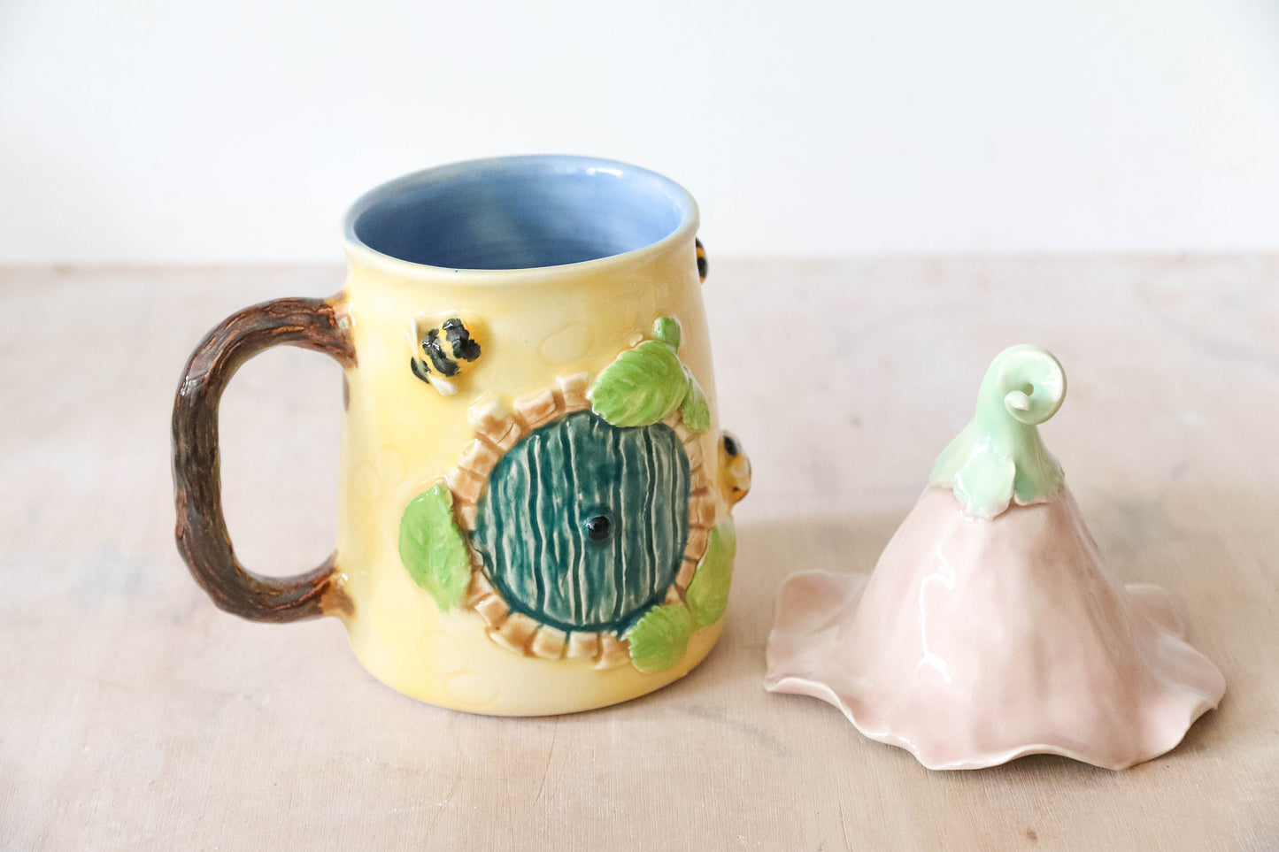 Hobbit House Pink Flower Stoneware Mug