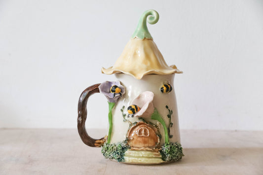Sleepy Bees Fairy House Stoneware Mug