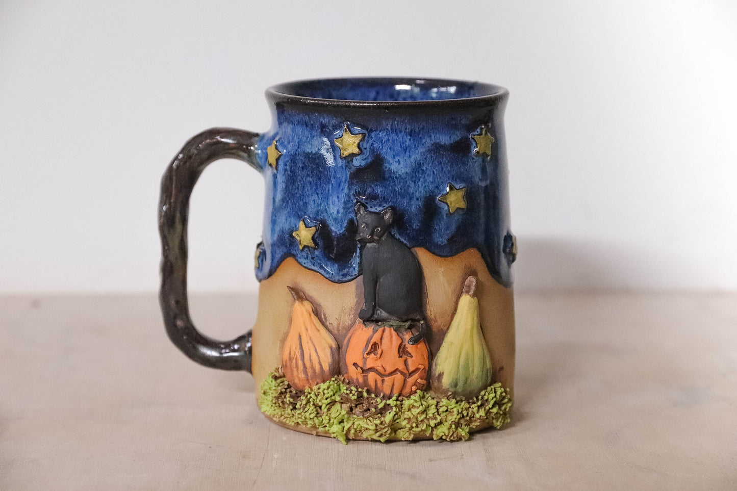Cat and Pumpkins Stoneware Mug - seconds