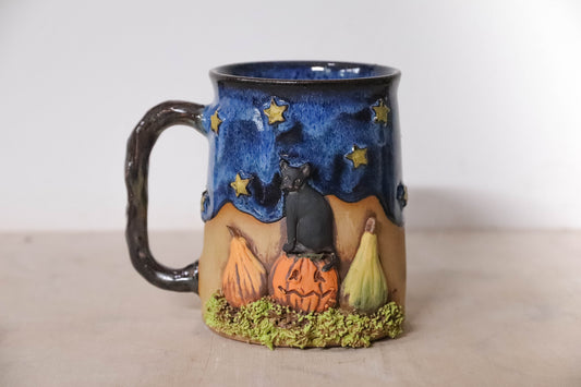 Cat and Pumpkins Stoneware Mug - seconds
