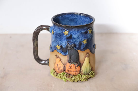 Cat and Pumpkins Stoneware Mug - seconds