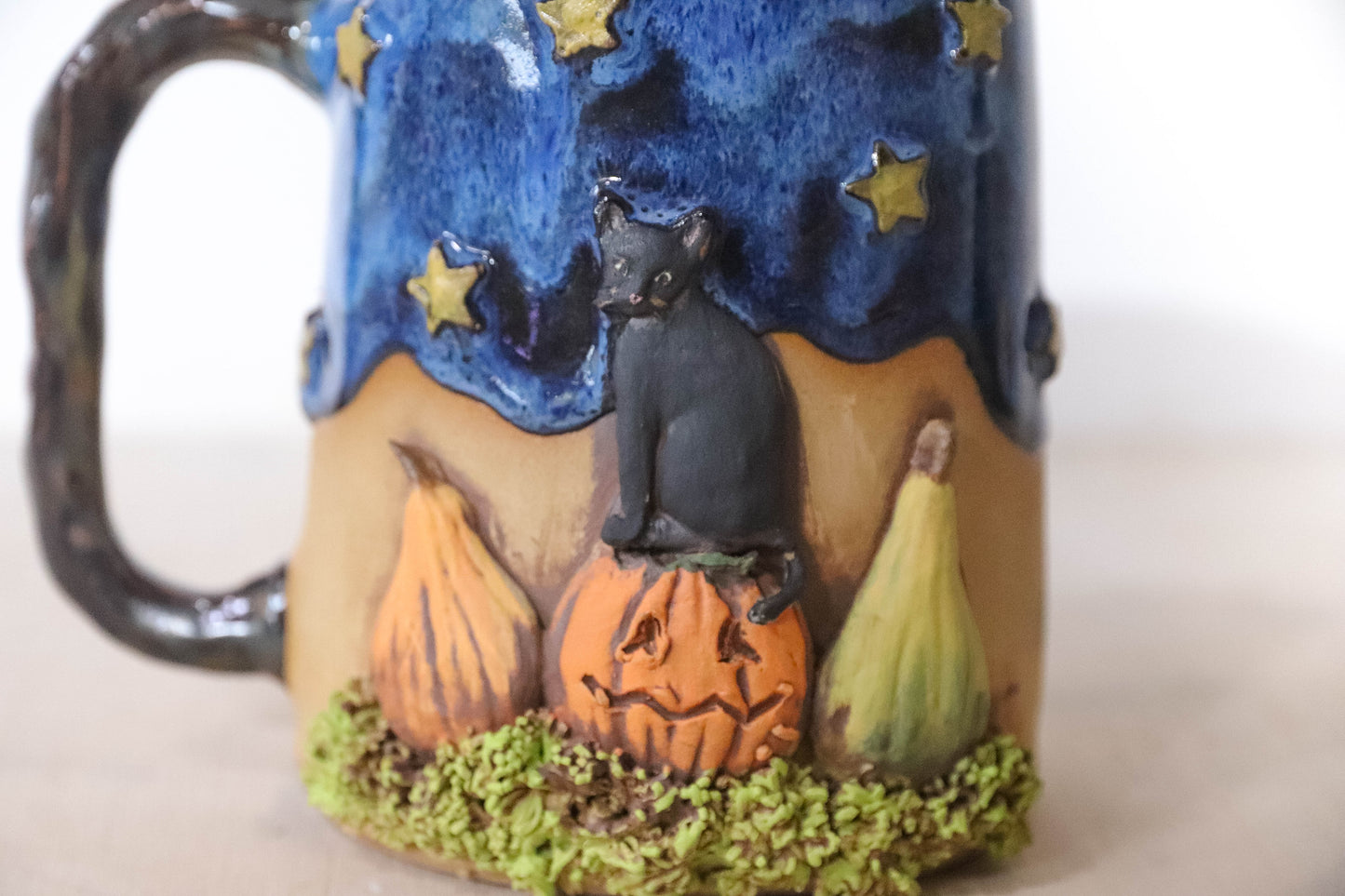 Cat and Pumpkins Stoneware Mug - seconds