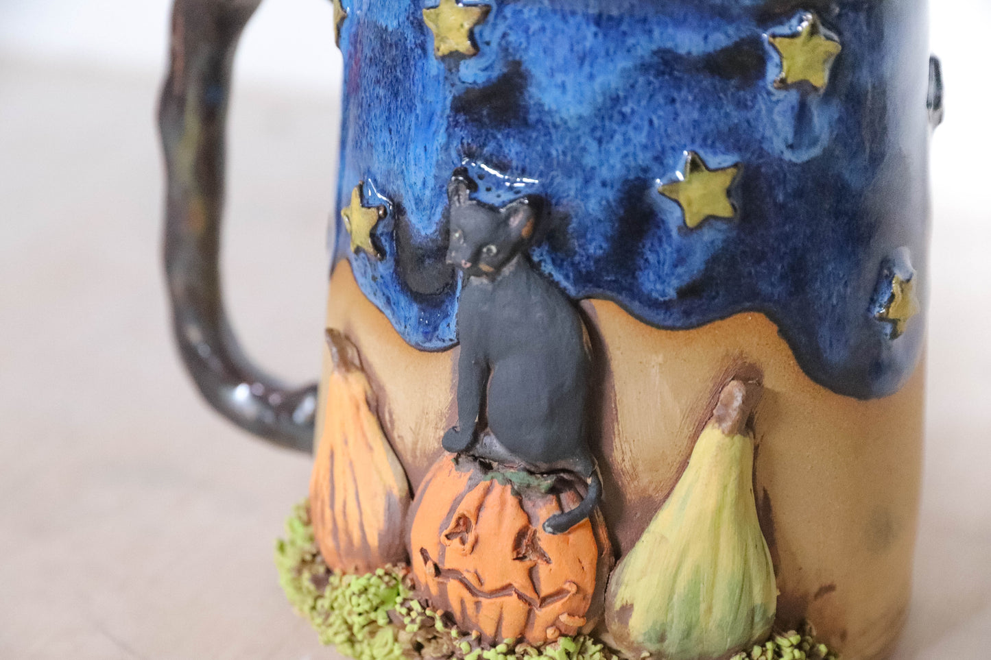Cat and Pumpkins Stoneware Mug - seconds
