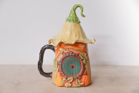 Pumpkin Flower Hobbit House Stoneware Mug